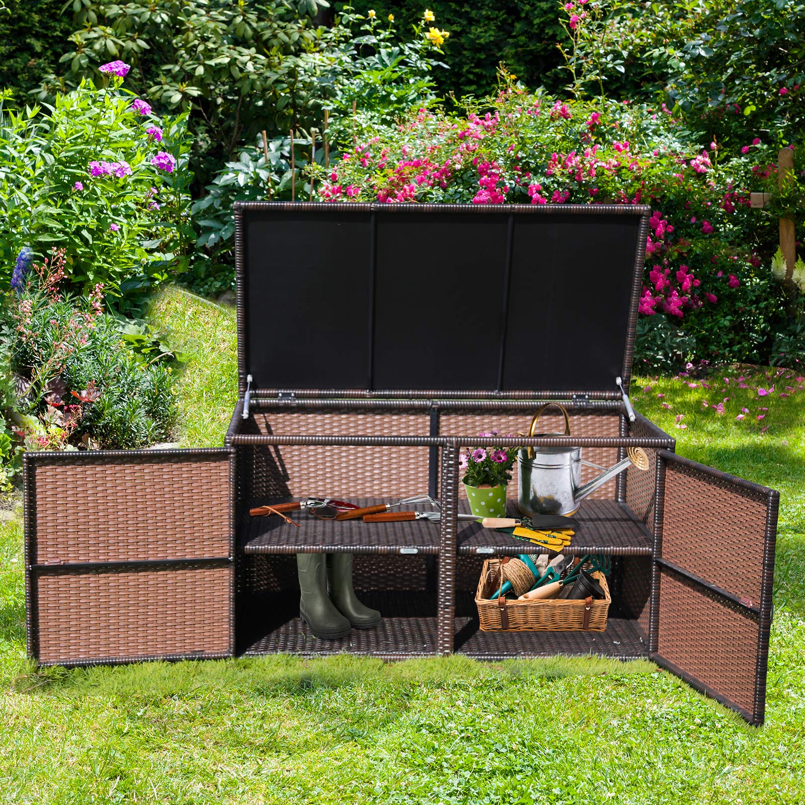 Amazon.com: HAPPYGRILL Deck Box Outdoor Wicker Storage Box Cabinet